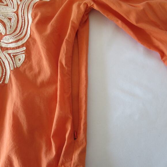 TUNICLOVE Beaded Tunic Top Size S Women Embroidered Cotton Boho Retro Orange - Picture 9 of 12